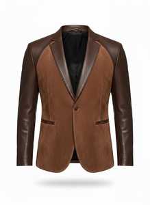 Blazer en cuir patchwork bicolore - Product Image 4