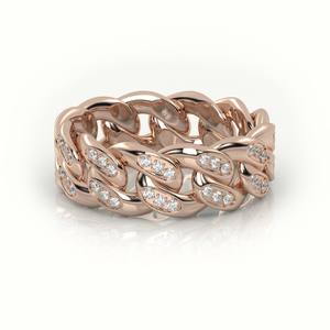 Anillo de eslabones cubanos de oro rosa con incrustaciones de circonitas, unisex, estilo hip hop, banda llamativa, minimalista, accesorio de joyería diario, idea de regalo, pavé - Product Image 4