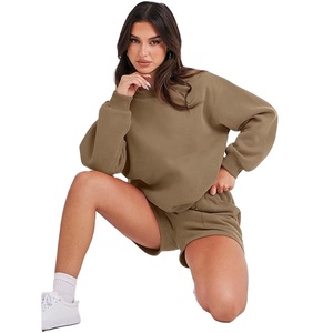 Conjunto de 2 piezas de pantalones cortos personalizados para mujer, Conjunto de sudadera y pantalones cortos de cuello redondo de gran tamaño de algodón para mujer, conjuntos de sudadera y pantalones cortos para mujer - Product Image 5