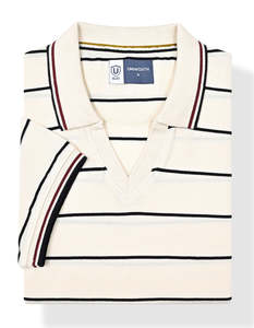 เสื้อโปโลชายลายทางผ้าฝ้ายยี่ห้อ Urworth แขนสั้น ทรงปกติ สวมใส่สบาย คอวี แต่งขอบตัดสี - Product Image 4
