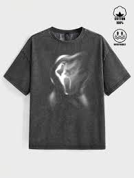 เสื้อยืดวินเทจลายกราฟิกผีสไตล์สตรีทแวร์ทรงโอเวอร์ไซส์สำหรับผู้ชาย สีเทา ผ้าฝ้าย สไตล์ Y2K ย้อนยุค ฮิปฮอป ทรงบ็อกซี่ - Product Image 2