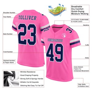 Auténtica Camiseta de Fútbol Americano para Hombre, Diseño Personalizado, Bordado, Sublimación, Rosa, Azul Marino, Blanco, Malla Transpirable, Nueva, Talla Grande - Product Image 2