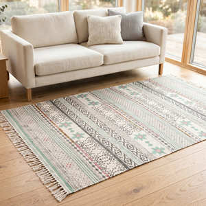 Alfombra de Área Estampada de Algodón Reciclado Colorida para Sala de Estar Boho y Estudio Creativo - Product Image 1