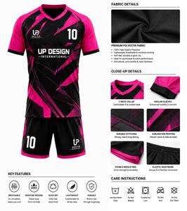 ชุดเสื้อฟุตบอลและกางเกงขาสั้นสีชมพูดำแบบซับลิเมชั่น ระบายอากาศได้ดี ผลิตจากโพลีเอสเตอร์ ชุดยูนิฟอร์มทีมฟุตบอล ชุดกีฬา - Product Image 5