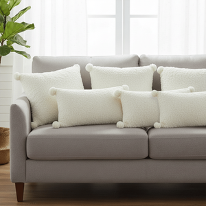 Ensemble de 6 housses de coussin SOGA, 4x 45cm Blanc BoucleBliss, 2x 30x50cm Ivoire Sherpa, Collection de housses de coussin lombaires à pompons - Product Image 4