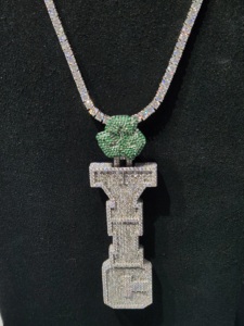 Collier pendentif clé en argent sterling 925 avec moissanite et pierre verte, style hip-hop, bijoux personnalisés, passe le test du diamant - Product Image 3