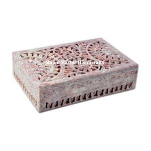 Boîte à bijoux rectangulaire en stéatite 15x10 cm avec conception de sculpture pour emballage de cadeau de mariage et boîte en pierre 6x4 - Product Image 2