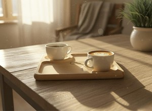 Wooden Coffee Tray Dual Cup Slots Commercial Grade Breakfast <b>Bed</b> Serving for Couples <b>Rustic</b> Handmade Solid Beech Wood Catering - Product Image 2