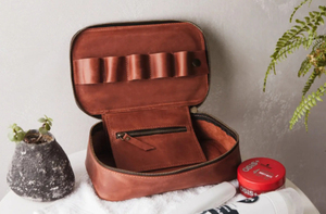 Leather Cosmetic <b>Case</b> Medium Size Vintage Style Zipper Closure Durable Travel Toiletries <b>Organizer</b> - Product Image 6