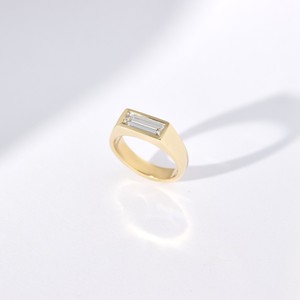 1CT Lab Grown Baguette Diamond Bezel <b>Set</b> Solid 14K Yellow <b>Gold</b> IGI Certified Chunky Signet Style Engagement <b>Ring</b> Custom Fine - Product Image 2