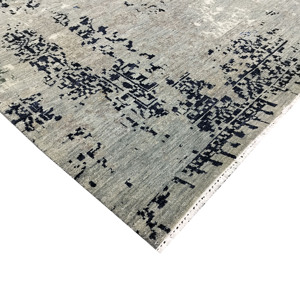 Tapis d'appoint en pure laine noué à la main, luxueux, bleu gris vieilli, abstrait, pour salon moderne - Product Image 6