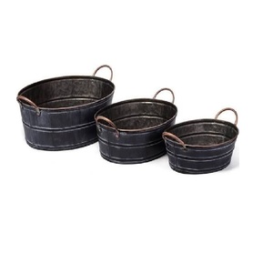 Macetero Redondo de Metal Galvanizado Rústico de Alta Tendencia, Macetero para Flores con Tamaño, Forma y Color Personalizados, Artículos de Jardín - Product Image 1