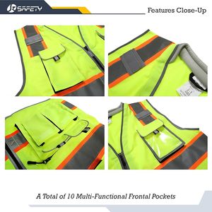 เสื้อกั๊กนิรภัยสะท้อนแสง ANSI CLASS 2 คุณภาพสูง หลายกระเป๋า ราคาโรงงานถูกที่สุด ขายส่ง - Product Image 5