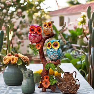 Sculpture décorative artisanale de famille de hiboux avec un design d'arbre Art Déco d'origine indienne pour les occasions de Diwali et de mariage - Product Image 2