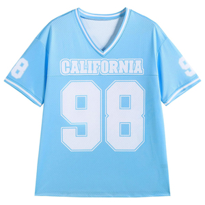 California Women's V-Neck <b>Sequined</b> Glitter Print Mesh Football Jersey Number 98 Breathable Short Sleeve Sporty Crop <b>T</b>-<b>Shirt</b> - Product Image 6
