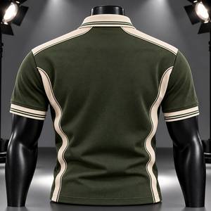 Men's Green Short Sleeve for Shirt with Contrast <b>Trim</b> Regular Fit Sporty Style Digital Printing Jersey <b>Fabric</b> - Product Image 2