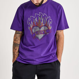 Camiseta Unisex de Estilo Urbano, Cuello Acanalado, 100% Algodón Ecológico, Transpirable, con Pedrería, Talla Grande para Hombre - Product Image 4