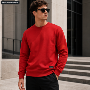 เสื้อสเวตเชิ้ตคอกลมผ้าฝ้ายฟลีซสำหรับผู้ชาย แบบสวมหัว รับผลิตแบบ OEM ODM แบรนด์ส่วนตัว ขายส่งจากโรงงาน - Product Image 3