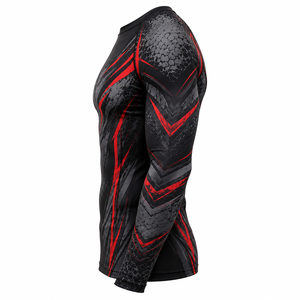 Camiseta Deportiva de Compresión para Hombre, Diseño Energético en Negro y Rojo, Poliéster/Nailon, Cuello Redondo, Manga Larga, Secado Rápido - Product Image 4