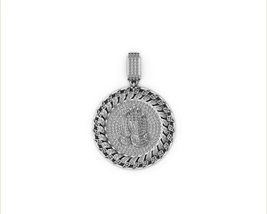 925 <b>Silver</b> Gold Plated Custom Hip Hop Iced Trendy Praying Hand Angel Medallion Circle Lab Grown Diamond Pendant <b>Necklace</b> Jewelry - Product Image 5