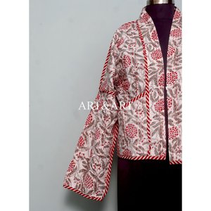 100% Cotton Elegant Luxury <b>Kantha</b> <b>Jacket</b> Floral Screen Printed Autumn Winter Eco-Friendly Logo Button Breathable Soft Women's - Product Image 3