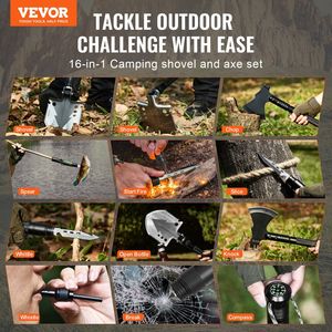 Pelle et hache pliantes multifonctionnelles 16-en-1 en acier inoxydable pour survie tactique et camping - Product Image 2