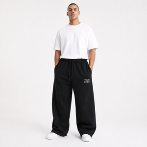 Winter Thermal 480 GSM Cotton Blend Fleece Men's Relaxed Wide Leg Sweatpants Private Label Baggy <b>Joggers</b> Wholesale Supplier - Product Image 6