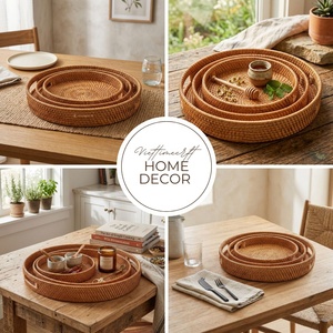 Bandeja Redonda de Mimbre para Almacenamiento, Juego de 2 Bandejas para Servir, para Utensilios de Cocina y Organización del Hogar, Envío Económico Viettimecraft - Product Image 4