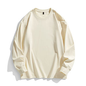 270GSM Custom Knitted Oversized Men Long Sleeve T Shirt Plain <b>White</b> 100% Cotton Heavyweight <b>Tee</b> - Product Image 1