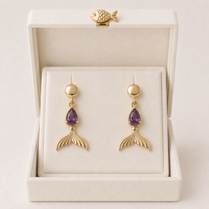 Pendientes de Cola de Sirena con Amatista Natural, Chapados en Oro, con Gema Facetada en Forma de Pera, Joyería Oceánica, Regalo para Mujer - Product Image 6