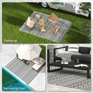 Portable 9x12 <b>Boho</b> Outdoor Rug Reversible Gray and Cream White with Carry <b>Bag</b> for RV Camping Patio Mat - Product Image 5