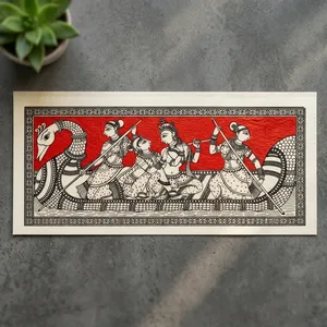 Una obra de arte tradicional Pattachitra de Odisha, India, que representa la escena divina de Radha Krishna Naukavihar. - Product Image 5