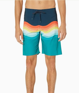 Short de bain rayé pour homme, taille mi-haute, cordon de serrage, séchage rapide, décontracté, longueur courte, en polyester - Product Image 1