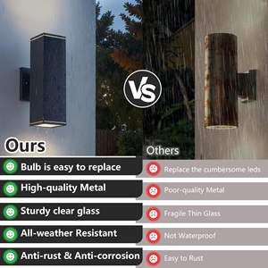 Applique murale extérieure Mirrea moderne, lot de 2, noir mat, étanche, lumière de patio, tube rectangulaire en aluminium, verre trempé, extérieur - Product Image 6