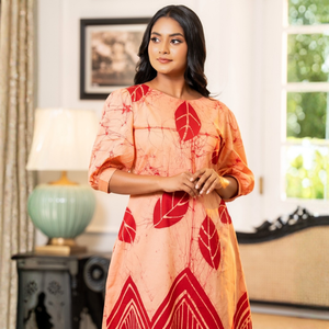 Elegant Casual <b>Batik</b> Print Super Lawn Regular Fit A-Line Maxi <b>Dress</b> with Bishop Sleeves - Product Image 5