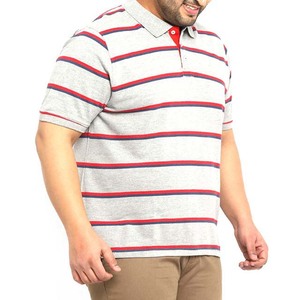 Polo à manches courtes rayé gris, rouge et bleu pour homme, en coton tricoté, coupe décontractée, boutons - Product Image 3