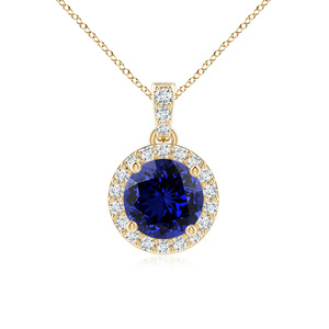 Colgante Solitario de Zafiro con Halo de Diamantes para Mujer, Chapado en Rodio, Oro 10K 14K 18K, Plata 925 935, Joyería de Boda con Gema - Product Image 1