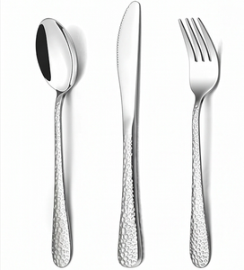 Modern Stainless Steel Flatware <b>Set</b> <b>Mirror</b> Polished Hammered Handle Dishwasher Safe Wedding Cutlery Spoon Fork Knife - Product Image 1