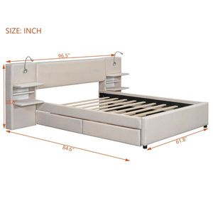 Cama Infantil de Madera Tamaño Completo con Diseño Atractivo y Tapicería de Terciopelo en Color Beige - Product Image 2
