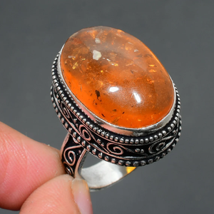 Bague en ambre de la Baltique, argent sterling 925, bijoux en pierres précieuses, bague de promesse, bague de mariage unisexe, faite à la main, design de créateur - Product Image 1