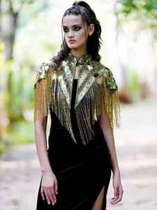 Cape d'épaule à franges perlées en gros |   Écharpe de soirée artisanale à sequins pour robes de soirée et costumes de scène de concours - Product Image 2