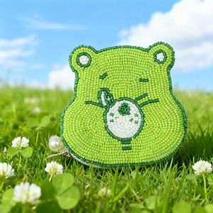 MD HANDICRAFTS Classic Beaded <b>Mini</b> Bag Embroidery Zipper Closure Green Bear Design Storage for Key Lipstick Unisex Polyester - Product Image 1