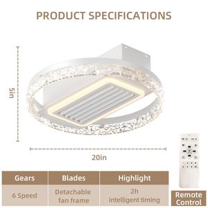 Ventilatore da soffitto a LED moderno da 20 pollici con telecomando con motore reversibile rimovibile e lavabile Design senza foglie - Product Image 5