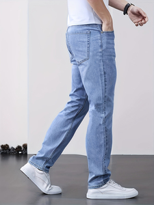 BEST ROCK INTERNATIONAL Jeans de Mezclilla Rectos y Holgados para Hombre, Pantalones Casuales Transpirables de Verano, 100% Algodón - Product Image 4