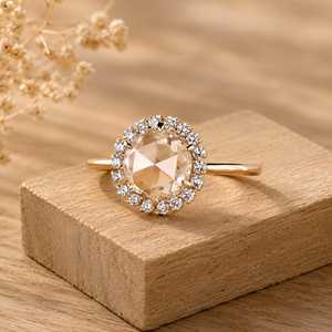 Prong Setting Rose And Round Cut Lab Grown Diamond Minimal 10K 14K 18K Solid Gold Diamond Engagement Ring Color E Clarity VVS - Product Image 2