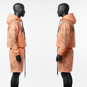 Ensemble short et veste coupe-vent pour homme en tissu polyester, vêtements d'entraînement avec impression par transfert thermique personnalisée, ensemble short coupe-vent pour homme, grandes tailles - Product Image 3