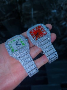 S925 นาฬิกากลไกทรงสี่เหลี่ยมประดับเพชรหน้าปัดสีแดงสีเขียวอัตโนมัติผู้ชายผู้หญิงนาฬิกาหรูหรา - Product Image 2