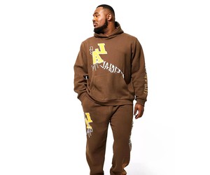 Ensemble de survêtement personnalisé pour homme avec logo, imprimé 3D en relief, pantalon de jogging évasé et sweat à capuche - Product Image 1