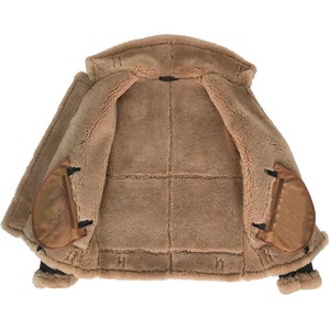 Blouson bombardier en cuir marron et peau de mouton doublé de fausse fourrure pour homme, B-3 - Product Image 5