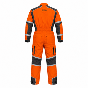 Custom Orange Black Hi Visibility Spandex Reflective Workwear Coverall Heavy Duty Industrial Mechanic Uniform Cargo Pockets - Product Image 5